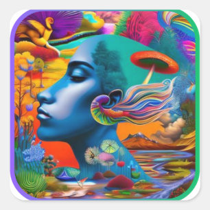 Mindscape Psychedelic Colorful Good Trip #2 Quadratischer Aufkleber