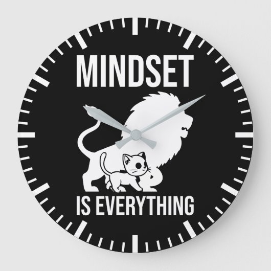 Mindset is Everything - Cat Lion Motivierend Große Wanduhr (Vorderseite)