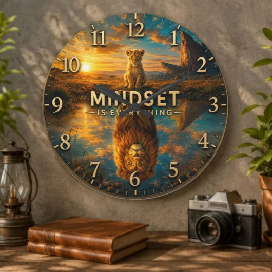Mindset Is Everything Lion Große Wanduhr