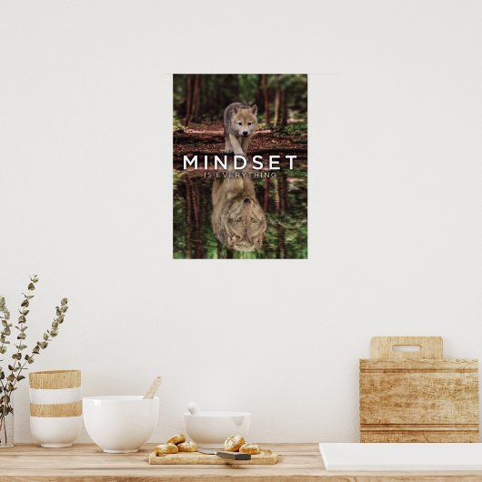 Mindset ist alles, Wolf und Pup Wasser reflektiere Poster (Küche)