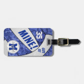 MINE! Mädels blaue, weiße Volleyballgeschenke Gepäckanhänger (Vorderseite horizontal)