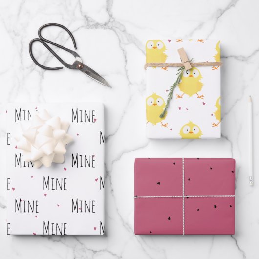 "Mine Mine Mine" Crazy Niedlich Chick Liebe Geschenkpapier Set (Vorderseite)
