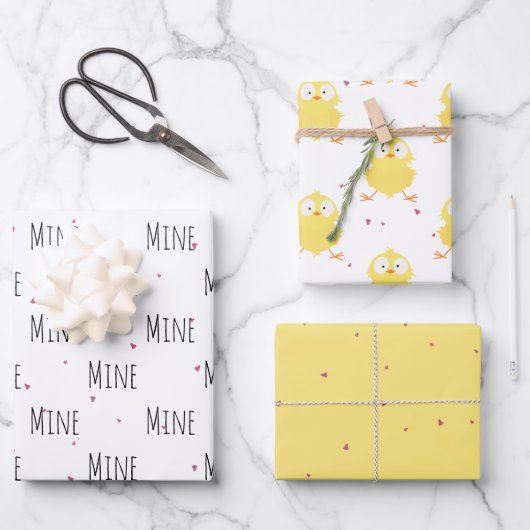 "Mine Mine Mine" Crazy Niedlich Chick Liebe Geschenkpapier Set (Vorderseite)