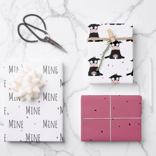 "Mine Mine Mine" Crazy Niedlich Cow Liebe Geschenkpapier Set (Vorderseite)