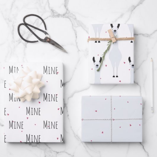 "Mine Mine Mine" Crazy Niedlich Llama Liebe Geschenkpapier Set (Vorderseite)