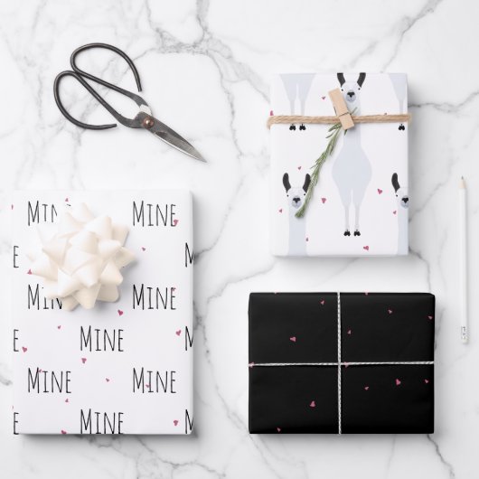 "Mine Mine Mine" Crazy Niedlich Llama Liebe Geschenkpapier Set (Vorderseite)