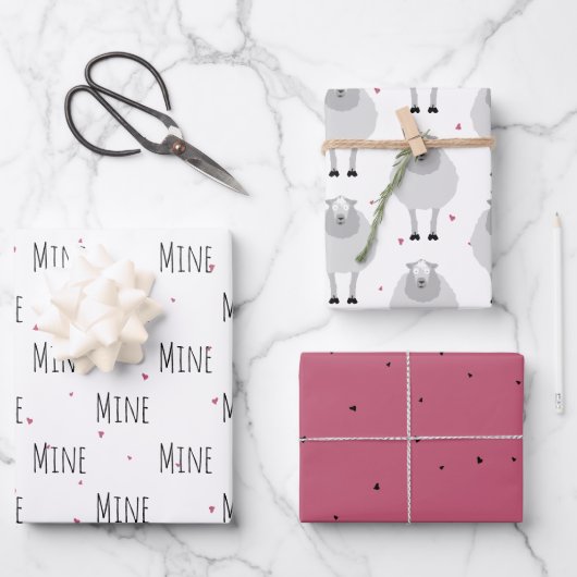 "Mine Mine Mine" Crazy Niedliche Sheep Liebe Geschenkpapier Set (Vorderseite)