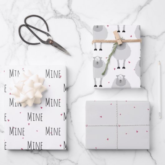 "Mine Mine Mine" Crazy Niedliche Sheep Liebe Geschenkpapier Set (Vorderseite)