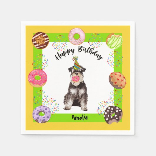 Mineature Schnauzer Donuts Party Birthday Napkins Serviette (Vorderseite)