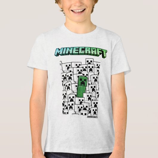 Minecraft Boys Mesh Print T-Shirt - Weiß Tri-Blend Shirt (Vorderseite)