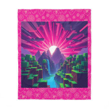 Minecraft Pixel Sonnenuntergang über bloßen Bergen