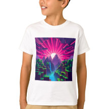 Minecraft Pixel Sonnenuntergang über bloßen Bergen