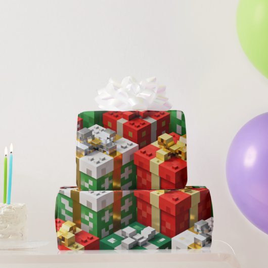 Minecraft Style Christmas Present Box Gift Wrap Geschenkpapier (Partygeschenke)