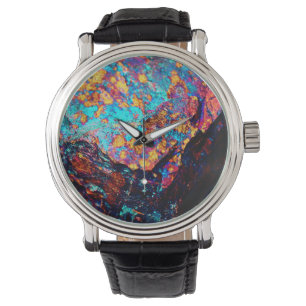 Mineral Chalcopyritel Stein sehen schwarz blau gol Armbanduhr