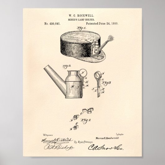 Miners Lamp Holder 1890 Patent Art Old Peper Poster (Vorne)