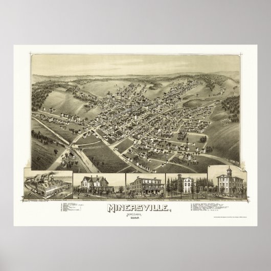Minersville, PA - Panoramakarte - 1889 Poster (Vorne)