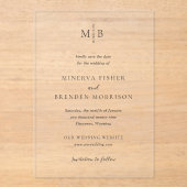 Minerva Modern Elegante Wedding Save the Date Acryleinladungen (Vorderseite)