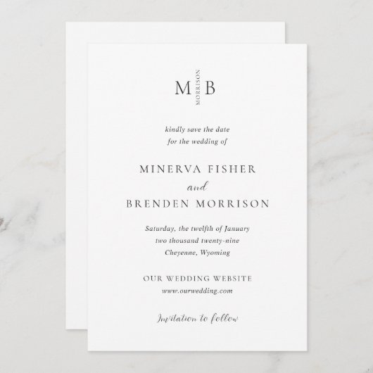 Minerva Moderne Elegante Hochzeit Save The Date (Vorne/Hinten)