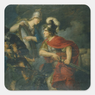 Minerva zeigt ihren Neid im polierten Schild Quadratischer Aufkleber