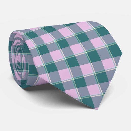 Ming and Melanie Plaid Blue Pink Neck Tie Krawatte (Gerollt)