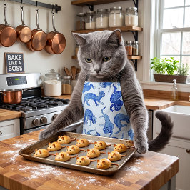 Ming schwebende Katzen blaues Porzellan Kochschürz Schürze