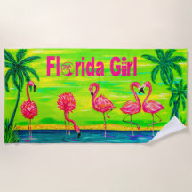 Mingling Flamingos Florida Girl Beach Handtuch