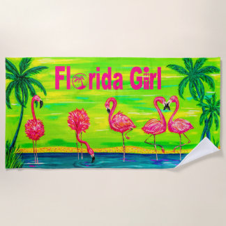 Mingling Flamingos Florida Girl Beach Handtuch
