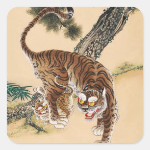 Minhwa Korean Ugly Tiger Quadratischer Aufkleber