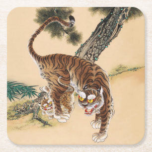 Minhwa Korean Ugly Tiger Rechteckiger Pappuntersetzer