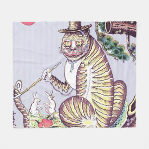 Minhwa-Tiger mit Kaninchen und Pfeife Fleecedecke