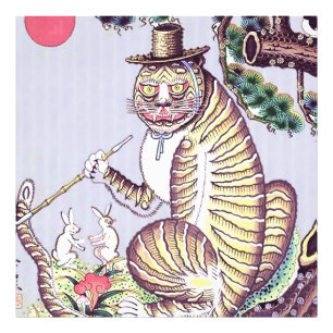 Minhwa-Tiger mit Kaninchen und Pfeife Fotodruck