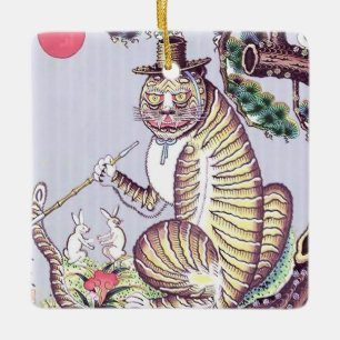 Minhwa-Tiger mit Kaninchen und Pfeife Keramikornament