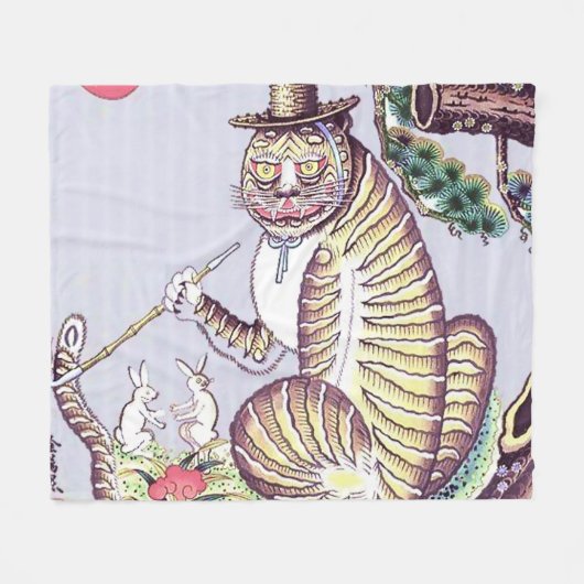 Minhwa Tiger mit Kaninchen und Pipe Fleecedecke (Vorderseite (Horizontal))