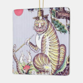 Minhwa Tiger mit Kaninchen und Pipe Keramikornament (Links)