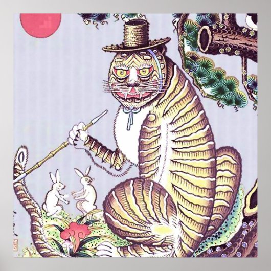 Minhwa Tiger mit Kaninchen und Pipe Poster (Vorne)