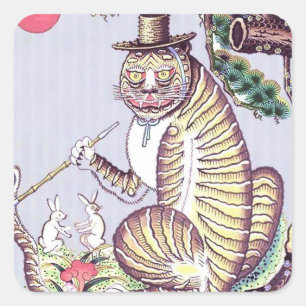 Minhwa Tiger mit Kaninchen und Pipe Quadratischer Aufkleber