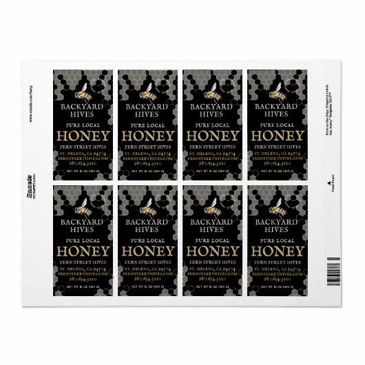 Mini 2"x 3,75" Backyard Honey Label mit Biene (Vorne)
