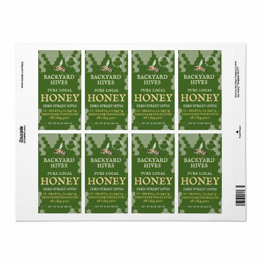 Mini 2"x 3,75" Backyard Honey Label mit Biene (Vorne)