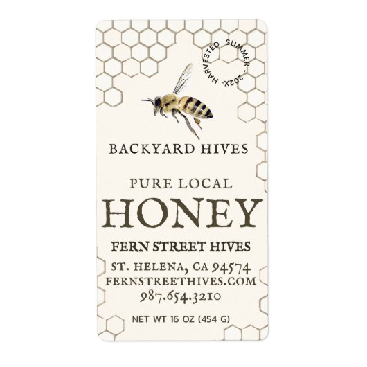 Mini 2"x 3,75" Backyard Honey Label mit Biene (Vorne)
