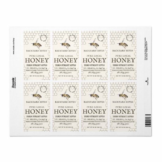 Mini 2"x 3,75" Backyard Honey Label mit Biene (Vorne)