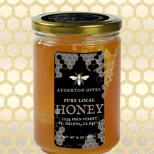 Mini 2"x 3,75" Black Honey Label mit Heraldic Bee Adressaufkleber