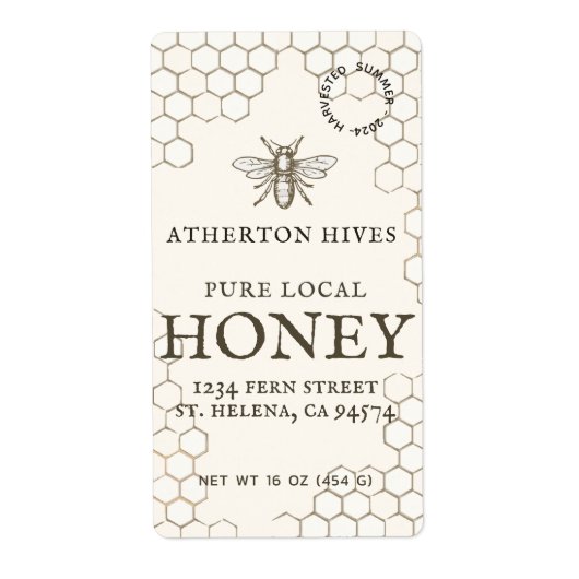 Mini 2"x 3,75" Elfenbeinhoniglabel mit Heraldische (Vorne)