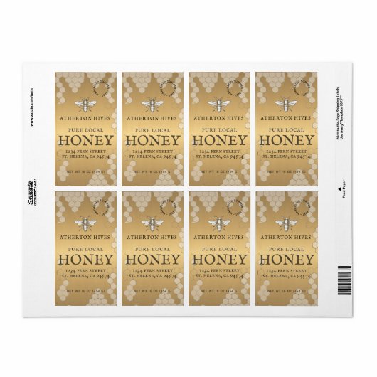 Mini 2" x 3,75" Gold Honey Label mit Heraldic Bee (Vorne)