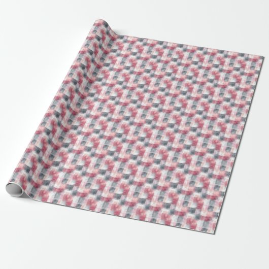 Mini Abstrakt Gingham Pink und Grau Geschenkpapier (Ungerollt)