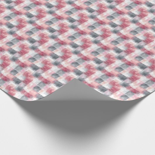 Mini Abstrakt Gingham Pink und Grau Geschenkpapier (Ecke)