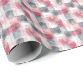 Mini Abstrakt Gingham Pink und Grau Geschenkpapier (Rolleneckpunkt)