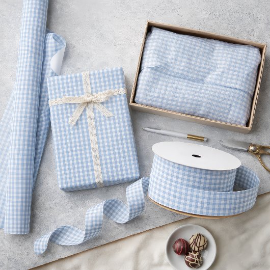 Mini Airy Blue Gingham Check Pattern Geschenkpapier