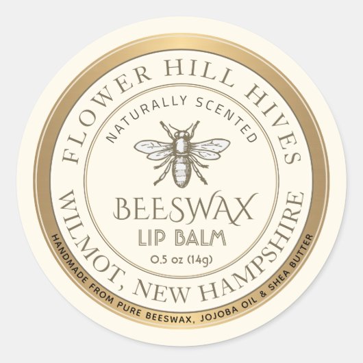 Mini Apiary Heraldic Bee Lip Balm oder Candle Labe Runder Aufkleber (Vorderseite)
