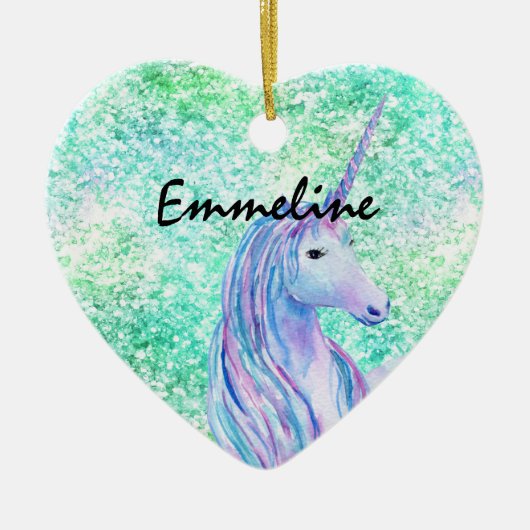 Mini Aqua Confetti Glitzer Unicorn Keramik Ornament (Vorne)
