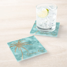Mini Aqua Goldpalme Glitzer Glasuntersetzer